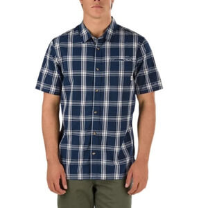 VANS Mens Stafford Plaid Button Down Shirt Classic Fit Navy Logo Skater Size S
